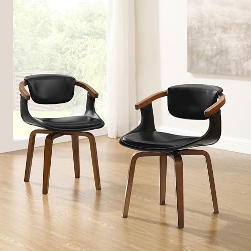 Zouron Chaise de Salle à Manger Lot de 2, Fauteuil Moderne (avec Pieds en Bois), Chaise de Bureau à Domicile (pivotante à 360°), Noir