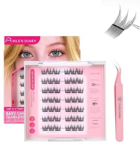Mlen Diary Self Adhesive Lash Clusters, 10-13mm D Curl False Lashes, No Glue Reusable Manhwa Lashes, Press On Self Stick Cluster Lashes, Natural Look DIY Eyelash Extension Kit