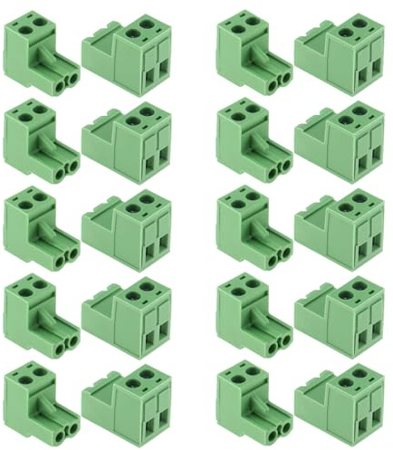 AEDIKO 10 Sets 5.08mm Pitch Screw Terminal Block Connector Kit 2Pin Pluggable Quick Male and Female Connector 300V 20A for 12-24AWG Cable