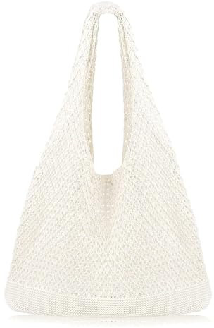 KUBFDL Strandtasche Damen Sommer,Gestrickte Beach Bag Mesh Leicht Häkeltasche Tote Bag,Boho Strand Umhängetasche,Gehäkelt Handtasche für Urlaub Reisen Alltag und Einkaufen