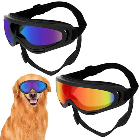 2PCS Dog Goggles, Dog Sunglasses for Medium to Large Dogs, Sunglasses for Protect Eyes from Wind and Dust, Glasses for Outdoor Activities