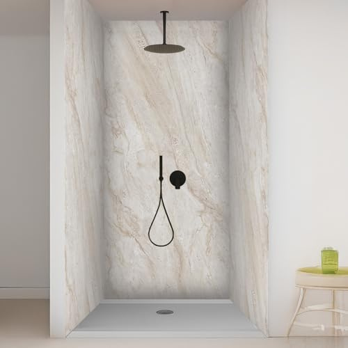 dedeco 3tlg. Duschrückwand Marmor V9 90x200cm Aluminium 3mm UV glänzend | Duschrückwand & Badrückwand aus Aluverbundplatte mit UV-Lack glänzend – fugenlos, wasserfest, pflegeleicht, als Fliesenersatz