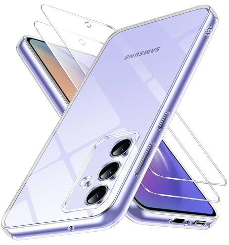 Oelrstfe Coque pour Samsung Galaxy A54 5G avec 2 Pièces Verre Trempé, Ultra Transparente Silicone en Gel TPU Souple Étui, Antichoc Anti-Jaune Bumper Housse Protection Case