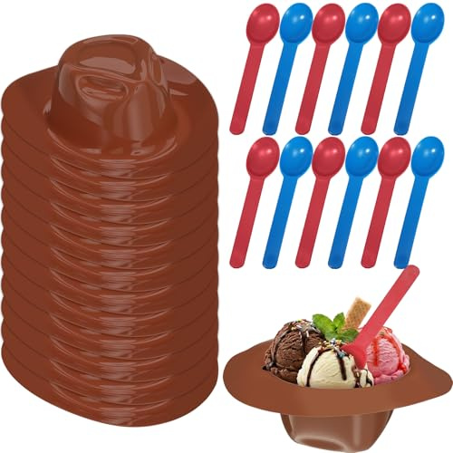 Uiifan 12 Pcs Cowboy Hats Ice Cream Bowls Spoon Set 8 oz Plastic Snacks Yogurt Cups Cowboy Doll Hat Ice Cream Bowl for Crafts Dollhouse Decoration Western Party Favor Gifts