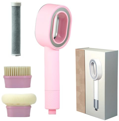 Doodle Duschkopf Hochdruck mit Aktivkohlefilter, Handbrause Wassersparend Anti-Kalk, Chlorfilter Duschbrause inkl. Reinigungsbürsten, Filtert Chlorrückstände und Schwermetalle (Rosa)