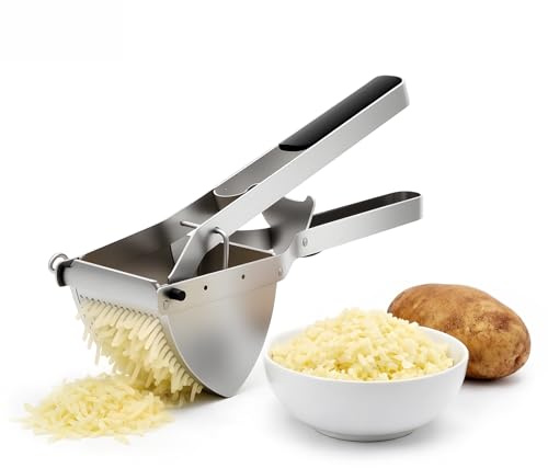 ARATERVIO Profi Kartoffelpresse Edelstahl, Großer Kartoffelstampfer mit Silikongriff Rutschfest, Heavy Duty Spätzlepresse für Püree, Gnocchi & Babybrei, Rostfrei, Spülmaschinenfest Küchenhelfer