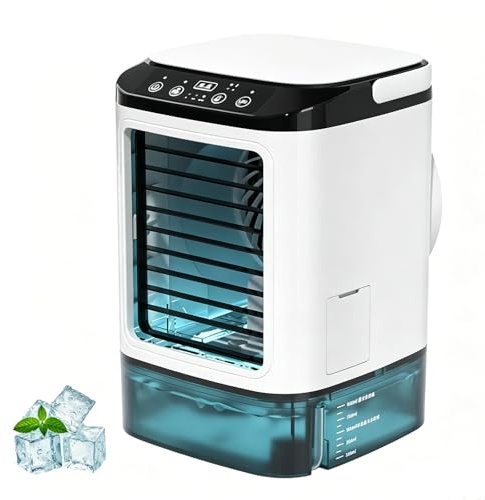 Enfriador De Aire Evaporativo, Ventilador De Aire Acondicionado Portátil 4 En 1 Con Caja De Hielo, Tanque De Agua De 900 Ml, 3 Velocidades + Modo Boost, Luz Nocturna De 7 Colores Para El Hogar