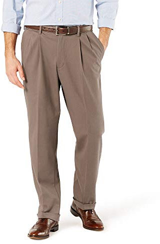 Dockers Men's Relaxed Fit Comfort Khaki Pants-Pleated, Dark Pebble, 40W x 32L