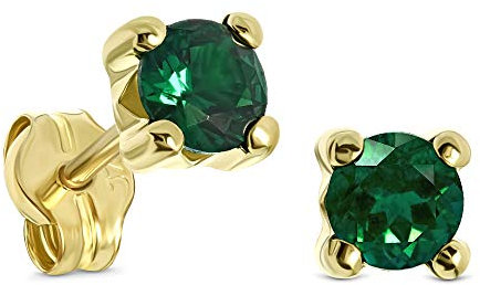 Miore Ohrringe Damen 4-Steg-Krappenfassung Ohrstecker mit Edelstein/Geburtsstein Smaragd in grün aus Gelbgold 9 Karat / 375 Gold, Ohrschmuck
