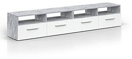 Vicco Lowboard Diego, Fernsehtisch, Weiß/Beton, 190 x 38 cm