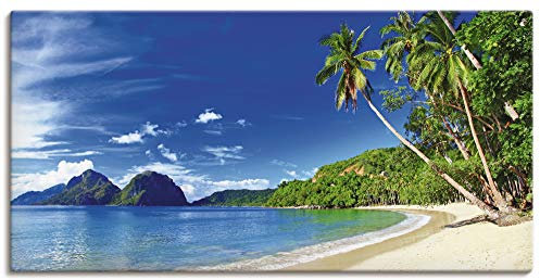 ARTLAND Wanddeko Leinwand Bilder Wandbild 100x50 cm Karibik Strand Südsee Palmen Sand Insel Himmel Natur Sommer Urlaub S9HV