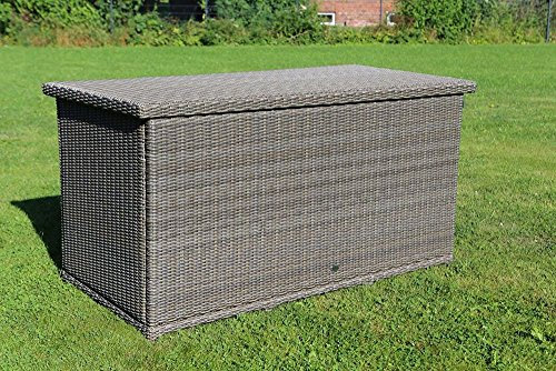 Beauty.Scouts Kissenbox Sally Rattan Vintage Weiss Kissenbox Polsterbox Polstertruhe Auflagenbox Aufbewahrungsbox Gartenzubehör mit Gasfeder