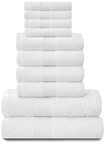 Lions Towels Family Bale Set - 10 Piece 100% Egyptian Cotton, 4x Face 4x Hand 2x Bath Towel, Premium Quality Highly Water Absorbent Bathroom Accessories, Machine Washable, White, 544777