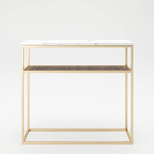 PLAYBOY Anrichte mit Ablage, Sideboard/Konsolentisch mit Metallgestell in Gold, Ablage in Nussbaumdekor und Mamoroptik, Retro-Design, Eingangsbereich, Wohnzimmer, Lounge, Schlafzimmer, Esszimmer