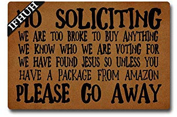 IFHUH No Soliciting Please Go Away Funny Welcome Mat Front Door Mat Rubber Non Slip Backing Funny Doormat Indoor Outdoor Rug 23.6 in(W) X 15.7 in(L)