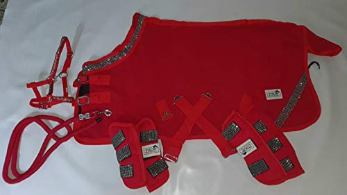 Zoe Set Abschwitzdecke Halfter Strick Transport Gamaschen Rot Schwarz Rosa Glitzer 70 80 90 100 Minishetty Shetty Tysons (90 cm, Set Rot)