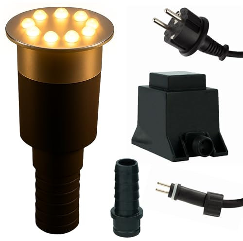 Wasserspielleuchte warmweiß, inkl. Trafo, 0,6 Watt, IP68, 12V, 103 LUX, 650 cm Kabel, 8 LED, LED Ring Brunnen, Wasserspielbeleuchtung | Unterwasserlicht | Unterwasserstrahler