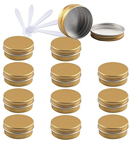 ZEOABSY 24 Pièces 15ml Pots en Aluminium Vide Or Petit Rond Cosmétiques Pot Conteneurs for Fait Main Bougies Crème Baume Voyage avec 6X Spatule
