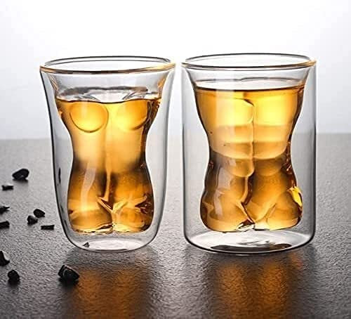 HSFS biergläser Set 2 stücke 100ml Doppelwandglas Anti-Hot-männliche und weibliche nackte Körper-Kaffeetasse personalisierte Bier-Shot-Glas-Geburtstagsgeschenke für Männer biergläser Set