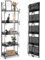 BTGGG 5 Tier Foldable Storage Shelves Free Standing Metal Pan Rack Plant Stand Storage Organiser Shelving Unit for Kitchen Bathroom Bedroom Garden Office, Black