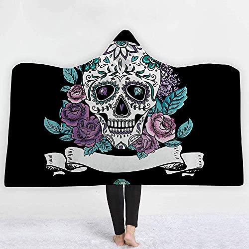 llxyzrzbhd Stitch Plaid A Capuche Plaid Stitch Primark Couverture à Capuche Couverture de Jet de Flanelle de Microfibre d'impression de crâne de Rose Couverture Molle de Polaire Chaude et Moelleuse