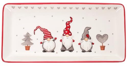 Angoily Ceramic Christmas Serving Trays with Christmas Gnome Design, Rectangular Porcelain Dinner Plates Salad Dessert Tray, 11. 2X5. 3