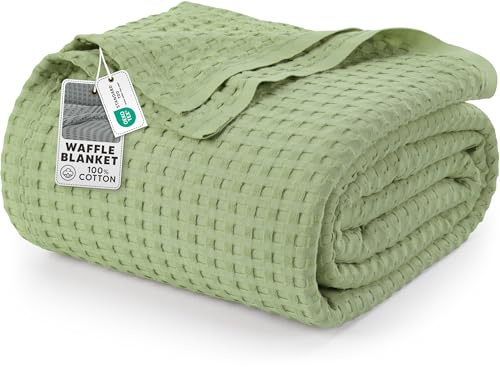 Utopia Bedding Cotton Waffle Blanket 300 GSM (Sage Green - 274x228 cm) Soft Lightweight Breathable Bed Blanket Big Size Layering Any Bed for All Season