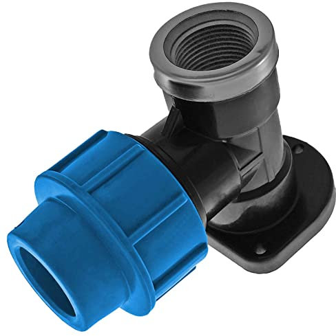 PP Fitting Klemmverbinder Verschraubung - Wandwinkel mit 3/4 Rohr Zoll Innengewinde IG für PE Rohr-Außendurchmesser 25mm