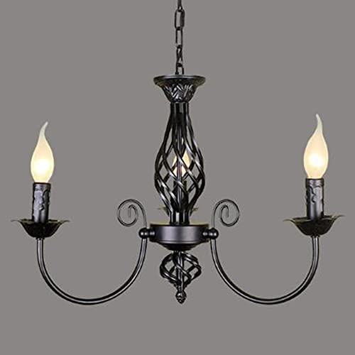 Lfoute Antik Kronleuchter Klassische E14 Kerze Pendelleuchte Französischer Hängelampe Retro Schwarz Pendellampe Höhenverstellbar Landhausstil Wohnzimmer Licht Küche Esszimmer Gang Beleuchtung,3 heads