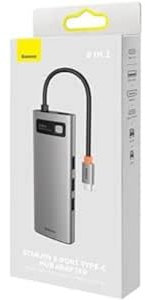Baseus Hub 8 en 1 Metal Gleam Series, USB-C a 3 x USB 3.0 + 2 x HDMI + USB-C PD + microSD/SD