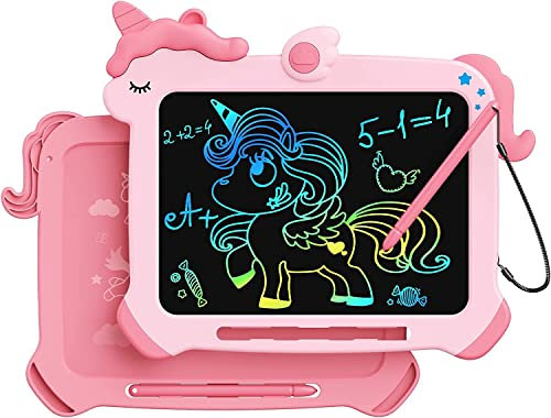 LCD-Schreibtafel für Kinder, Einhorn Spielzeug für Mädchen Buntes Bildschirm-Doodle-Board, Lernspielzeug, Kleinkinder-Reisespielzeug, Geburtstagsgeschenk für 3 4 5 6 7 8jährige Mädchen (Rosa)