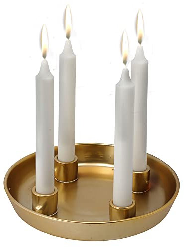 Kerzenteller für Stabkerzen | Porzellan Ø23cm Gold rund | Kerzenhalter für Tischdeko im Advent und Weihnachten (1 x Kerzenteller Gold)