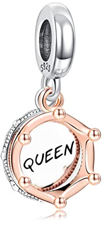 Amuefer Queen Crown Charms 925 Sterling Silber Rose Gold Dangle für Frauen-Armband Halskette Anhänger