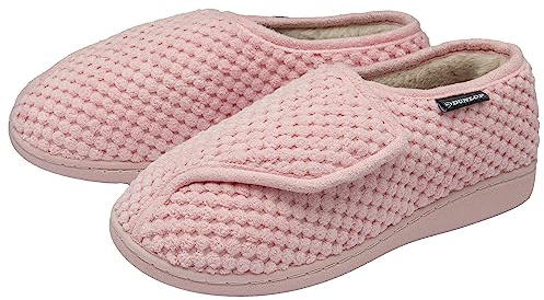 DUNLOP Womens Slippers Rip Tape Fastening UK Sizes 3-8 | Ladies Memory Foam Easy Wide Hook & Loop Opening House Shoes