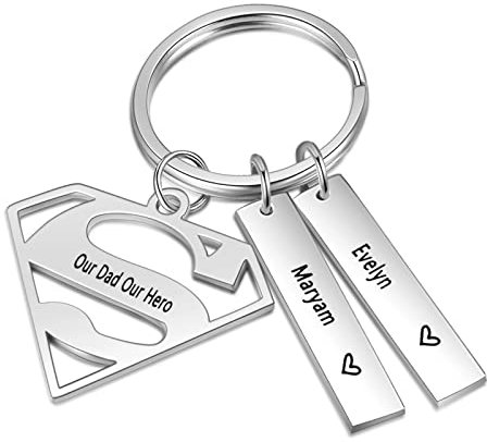 Wamantic Cadeau Papa Porte Clé Personnalisé, Personnalisé Porte-clés avec 1-6 Nom, Gravé Message En Acier Inoxydable Porte-clés Cadeau pour Homme, Grand-Père, Fête des Pères(Nom-2)