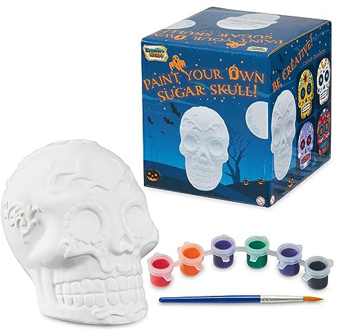 Kids Painting Set - Halloween Decorations - Fun Arts and Crafts for Family - Sugar Skull, Witch, Frankenstein, Dracula - Paint Your Own Set (Set of 1)