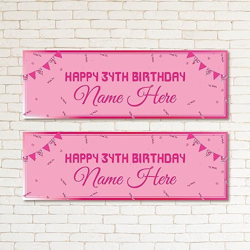 ELITEPRINT Set of 2x Personalised Glitz Pink Kid & Adult Birthday Banner Party Supplies Event Wall Decor