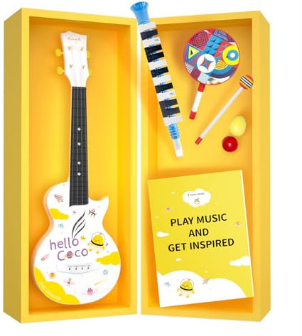 Enya Mini-Coco Ukulele Kinder Spielzeug - 21 Zoll Kohlefaser Gitarre Ukulele Set für Kinder ab 3 Jahren Jungen und Mädchen zum Geburtstag Party Spiel Spiele Aktivität Ostern Weihnachten Geschenk