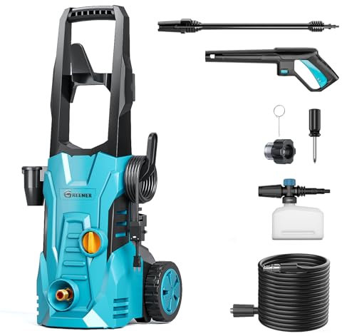 GREENER Electric Pressure Washer 3800 PSI High Pressure Washer with 50ft Outlet Hose and Adjustable Nozzle, 1.76GPM Power Washer Electric Powered with Soap Cannon for Car, Driveways, Patio Cleaning