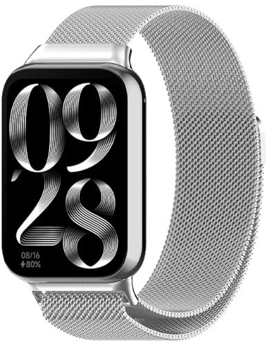 Niboow Armband für Xiaomi Smart Band 9 Pro/Xiaomi Smart Band 8 Pro, Edelstahl Ersatzband Magnetversch Metall Uhrenarmband Armbänder für Xiaomi Redmi Watch 5 / Xiaomi Redmi Watch 4 - Silber