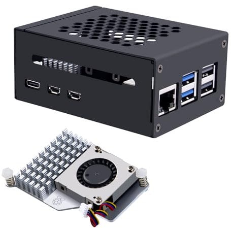 GeeekPi Raspberry Pi 5 Gehäuse mit Official Active Cooler, Support PCIe M.2 NVMe SSD Shield Top X1001 / X1000 / N04 / N05