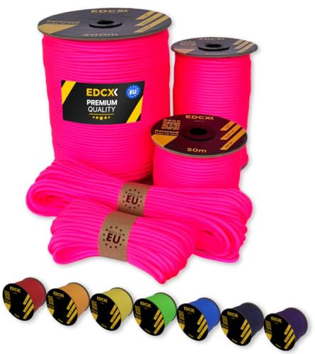 EdcX Paracord 4mm, 35+ Solid Colors (10m, 15m, 30m, 50m, 100m, 300m) | Ideal for Crafting, DIY, Camping, Survival, Outdoor | 100% Nylon Rope 4mm | Tactical Cord 550 Type III (Sofit Pink, 10 m)