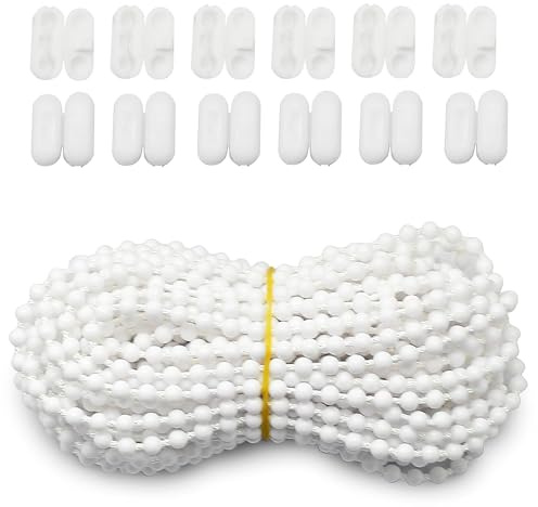 FQTANJU 10 Yards White Roller Blind Bead Chain Cord with 12 PCS of Connectors for Roman Venetian Honeycomb Vertical Shade Blind Cord for Roller Blind Replacement Parts Repair Fittings
