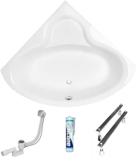 ECOLAM Baignoire d'angle acrylique Bala 120x120cm | pieds siphon silicone | Belle forme | acrylique blanc | baignoire de coin