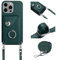 xinyunew Handyhülle für iPhone 13 Hülle mit Band Kartenfach Handykette Geldbörse,360 Grad Ringhalter Stand Kartenfach,Leder Klapphülle Handytasche für iPhone 13-Grün