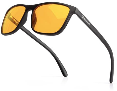 Bloomoak-99% Blaulicht-blockierende Brille-Gaming-Brille-blendfrei-Anti-Ermüdung-geeignet für Bildschirme, Fernseher (Heller Bernstein - 76% - Linderung von Migräne, Gelb - DayNight)