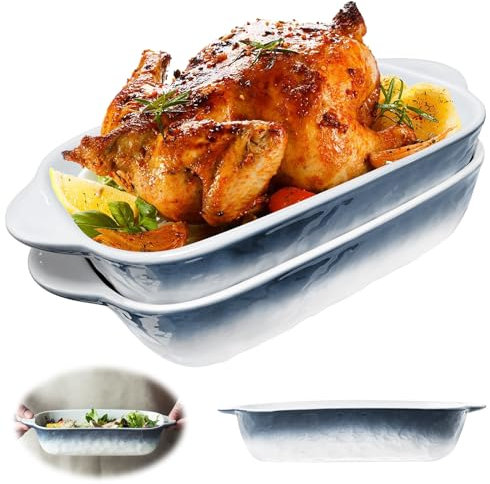 Set di 2 pirofile, per lasagne, 23,3 x 13,7 x 4,5 cm, in ceramica, per lasagne, cuocere, cibo gourmet, resistente al calore (texture blu)