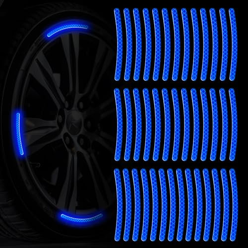 Selbstklebend Reflektor Sticker, 40 Stück Reflektoren Sticker 9 * 0.7cm Aufkleber Anti-Scratch Reflektoren Fahrrad Blau Reflektierende Aufkleber für Auto Motorrad Räder Fahrrad, Kinderwagen