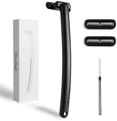 Durimi Men's Ergonomic Back Hair Remover, Black, Stainless Steel, Wet/Dry Shave, Easy Reach Long Handle, Suitable for Men