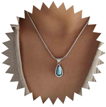 Dervivea Boho Mondstein Tropfen Halskette - Silber Blau Edelstein Kette Mit Geburtsstein Anhänger - Schmuck Für Frauen